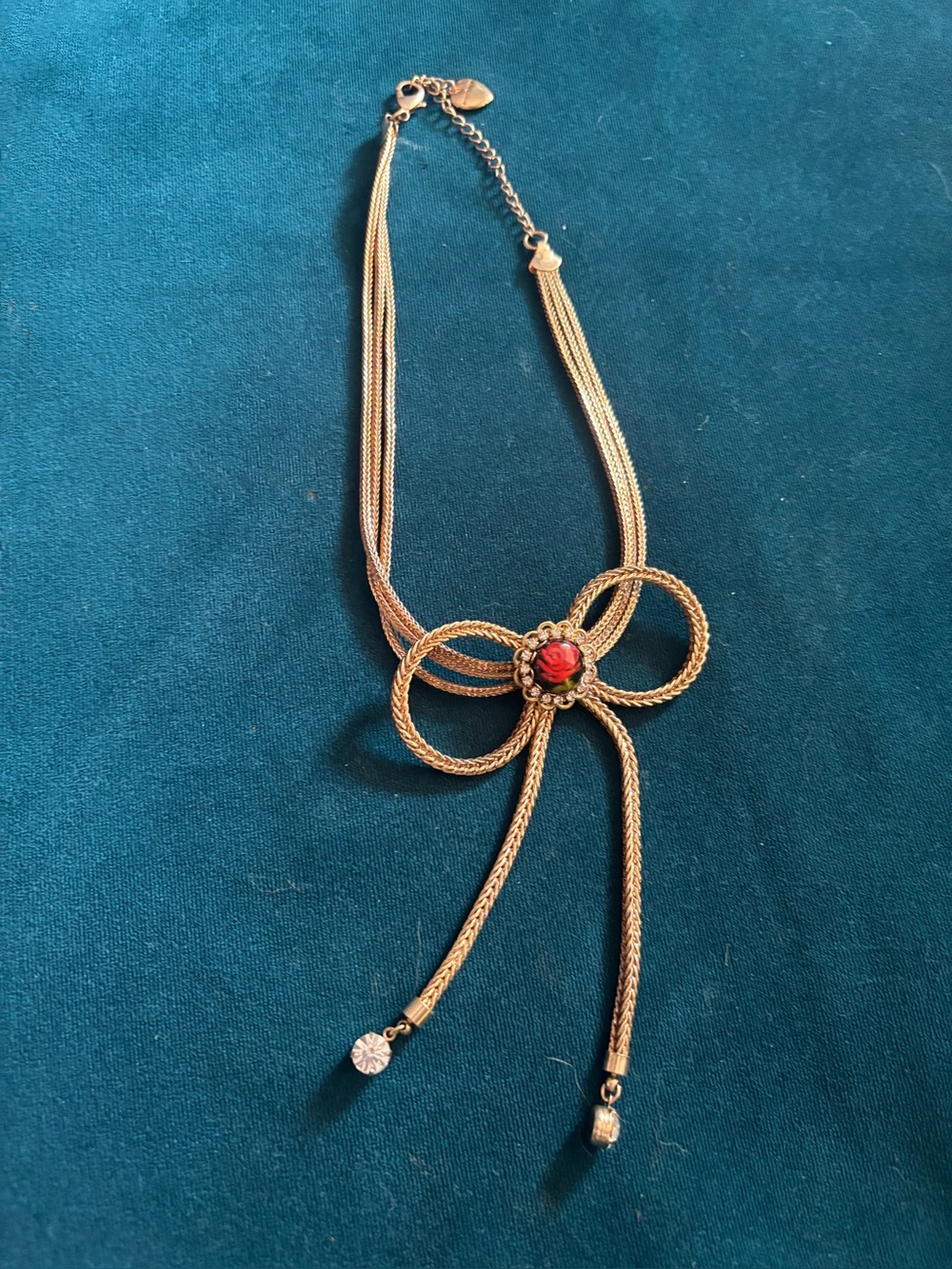 Betsey Johnson Gold-Tone Bow Lariat Necklace with Red Stone